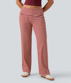 Pantalon évasé rayé taille basse à rabat