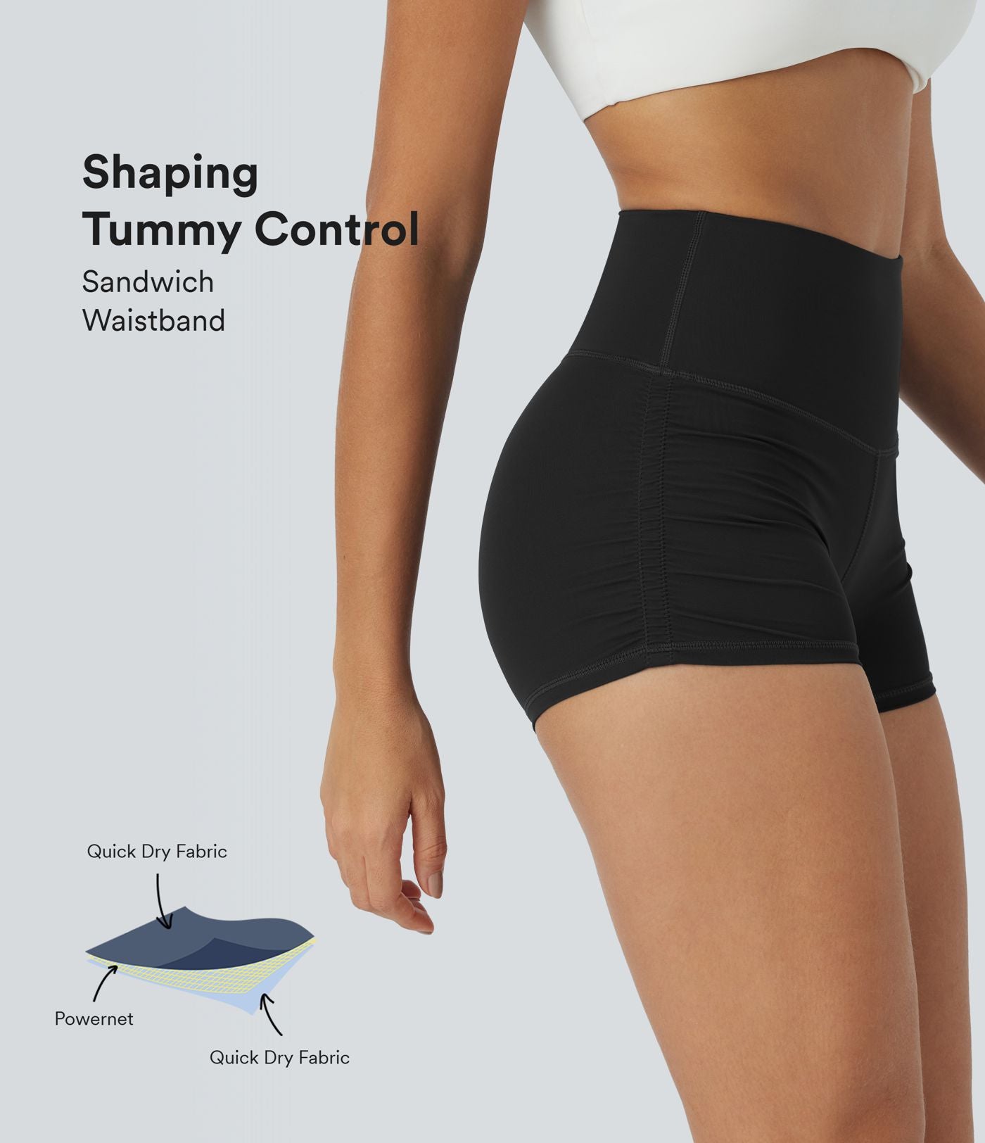 Short cycliste 6 cm de course gainant taille haute avec fronces et séchage rapide SoftlyZero™