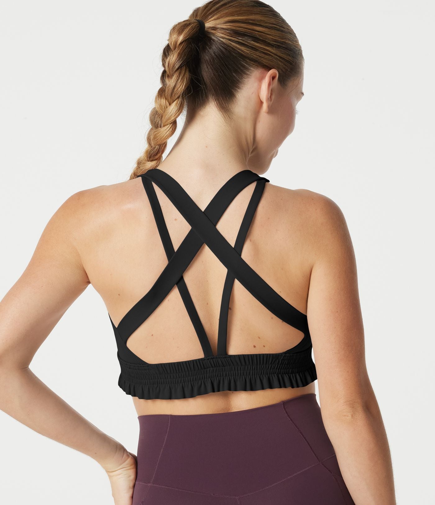 Brassière de sport pour entraînement à maintien léger, col U, ourlet à volants