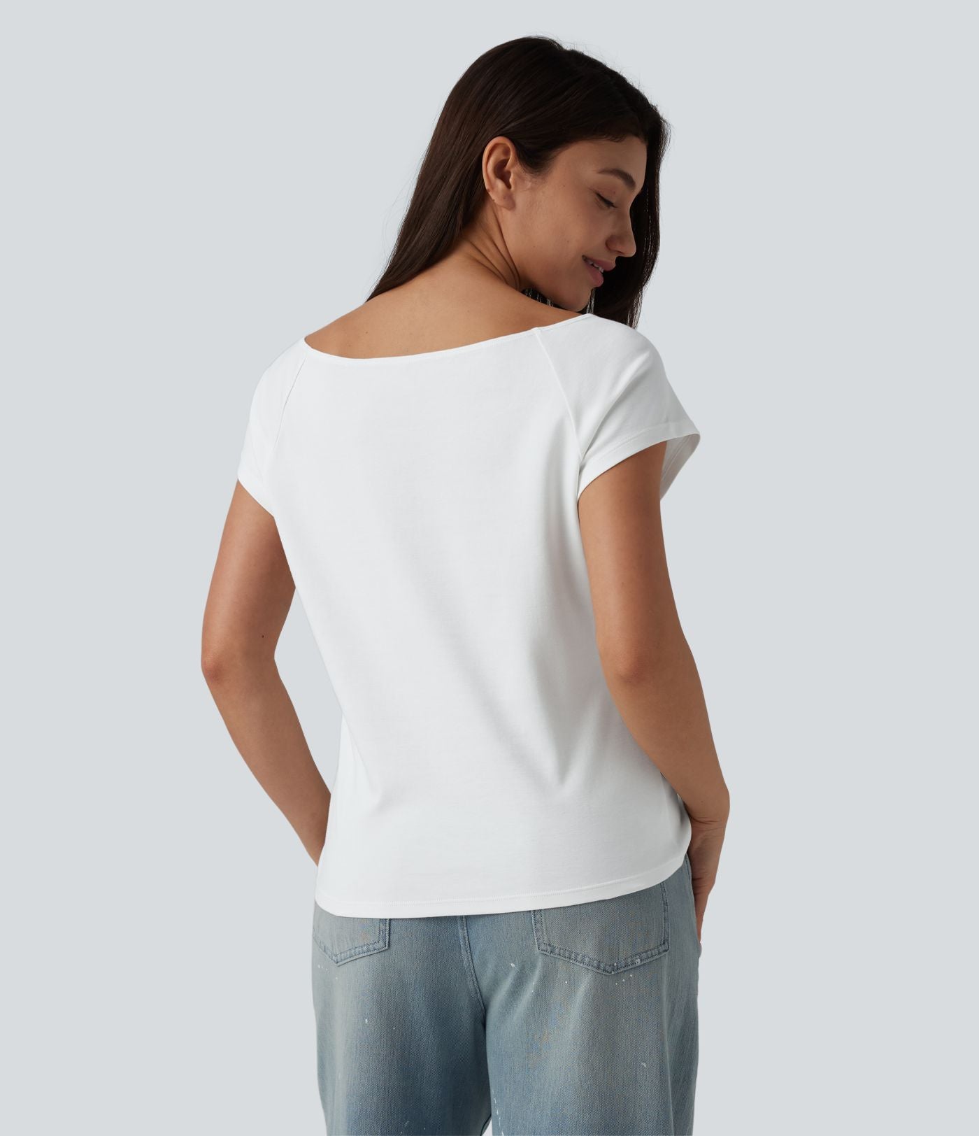 T-shirt décontracté col bateau manches courtes coton