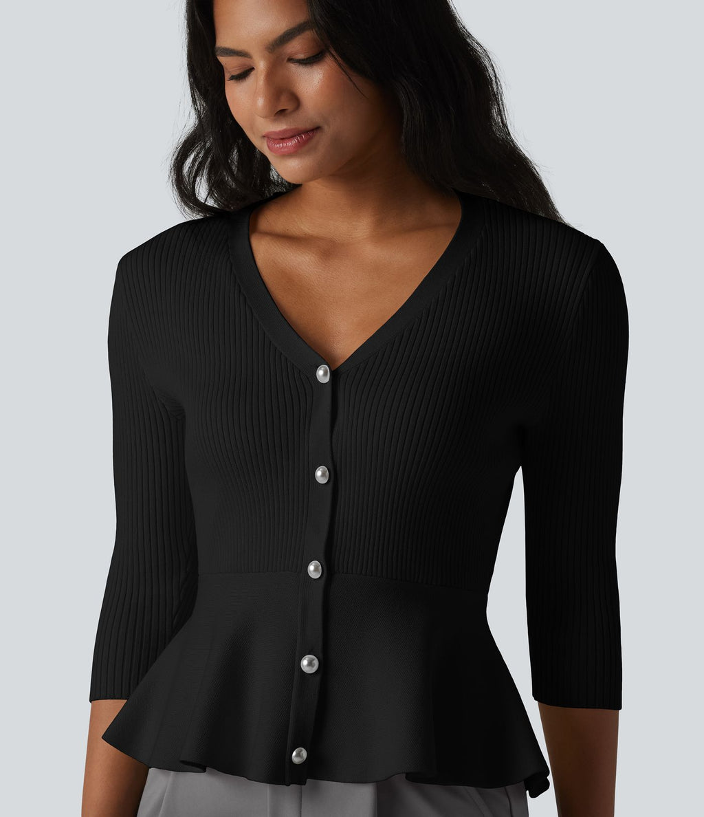 Gilet péplum à col en V et manches 3/4
