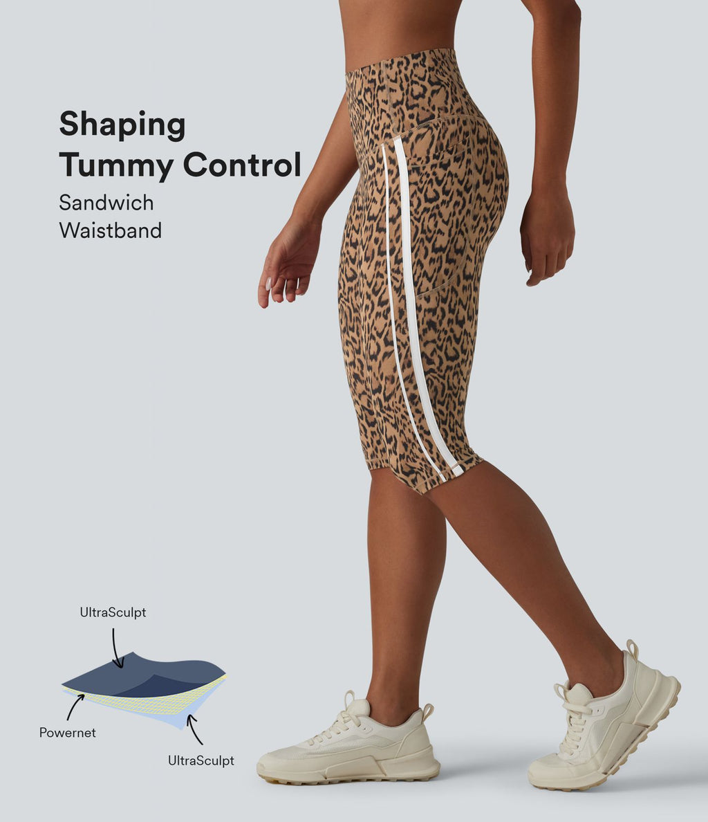 Halara UltraSculpt™ Legging corsaire de training gainant taille haute léopard color block avec poches