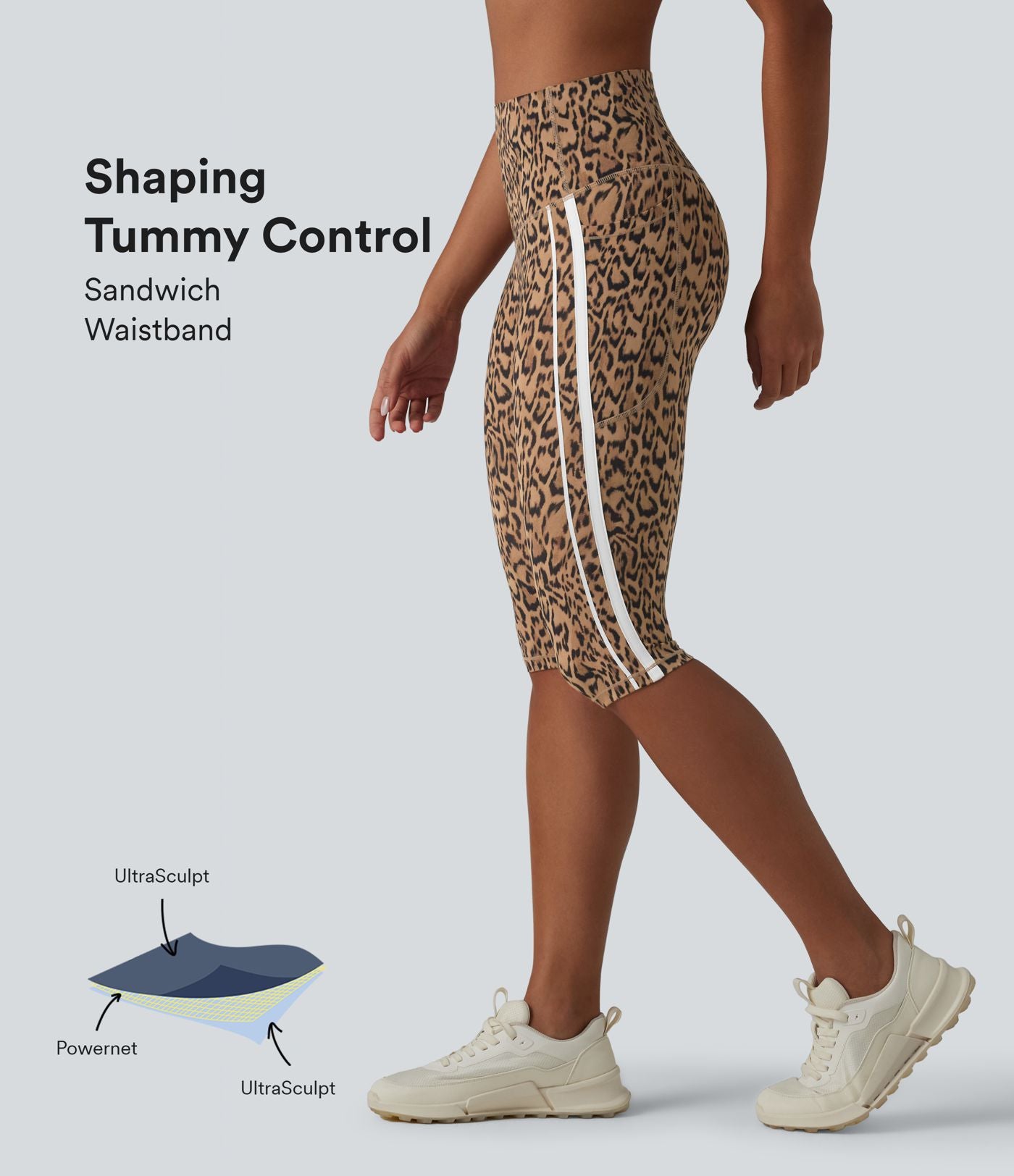 Halara UltraSculpt™ Legging corsaire de training gainant taille haute léopard color block avec poches