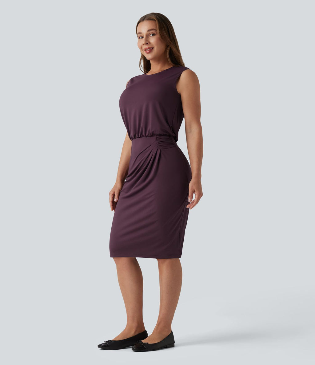 Robe midi tailleur col rond sans manches dos goutte d'eau