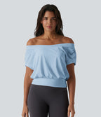 Haut de sport yoga épaules dénudées manches courtes oversize effet frais InstantCool séchage rapide