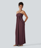 Robe longue dos nu à nouer avec soutien-gorge intégré et poches