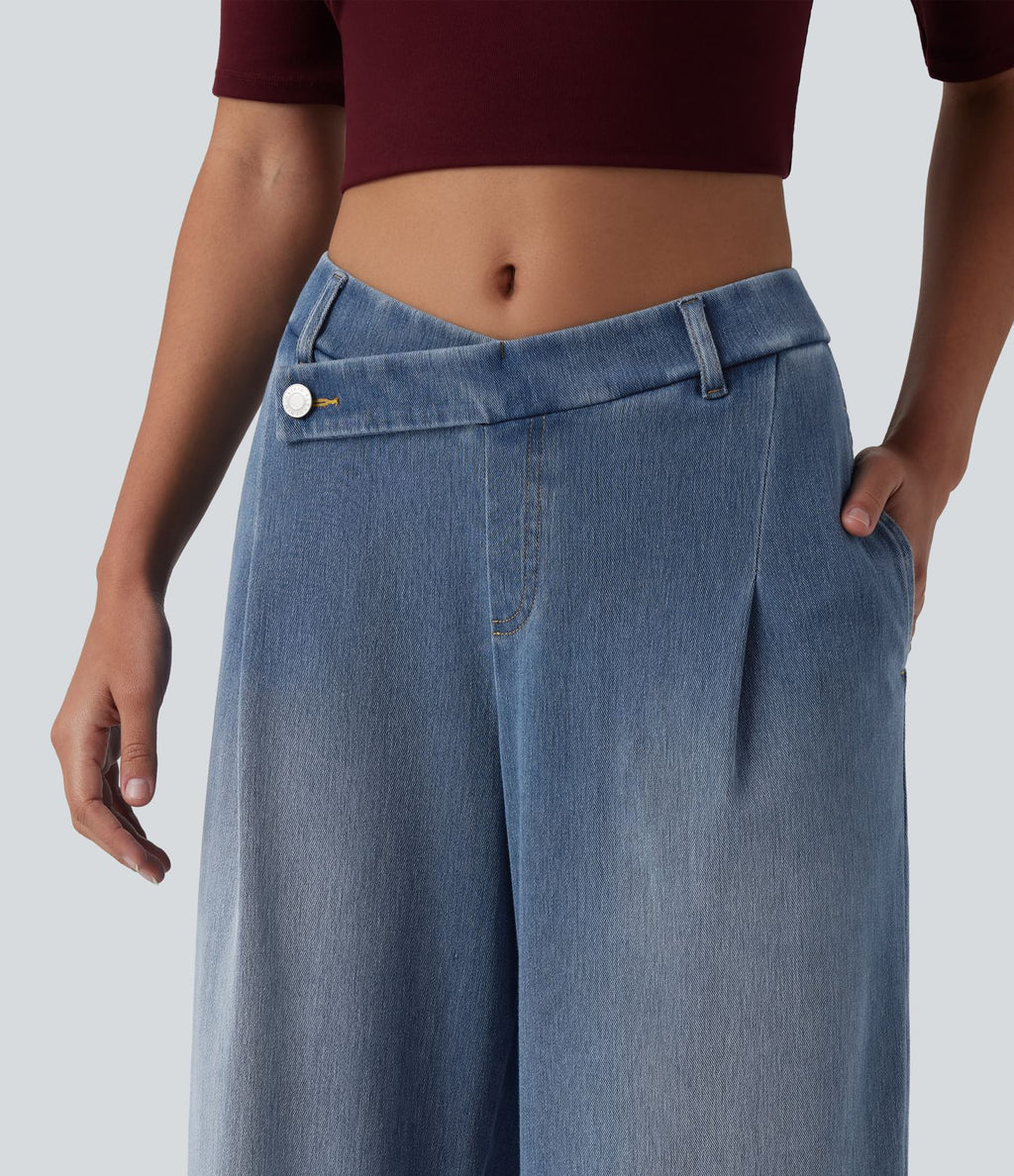 Jean droit Halara Flex™ casual taille mi-haute asymétrique avec poches