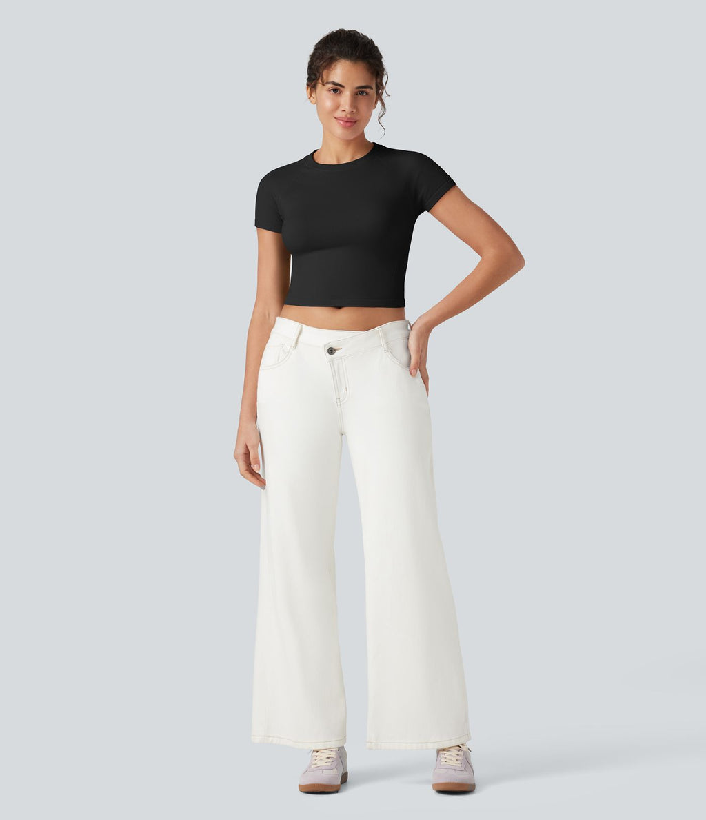 Haut de sport yoga OneForm sans couture Flow col rond manches courtes raglan ajusté