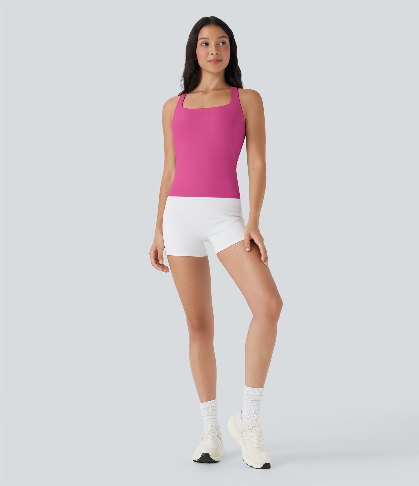 Débardeur de course crop top dos nu col carré bretelles croisées Softlyzero™ Airy Cool Touch - longueur rallongée - UPF50+