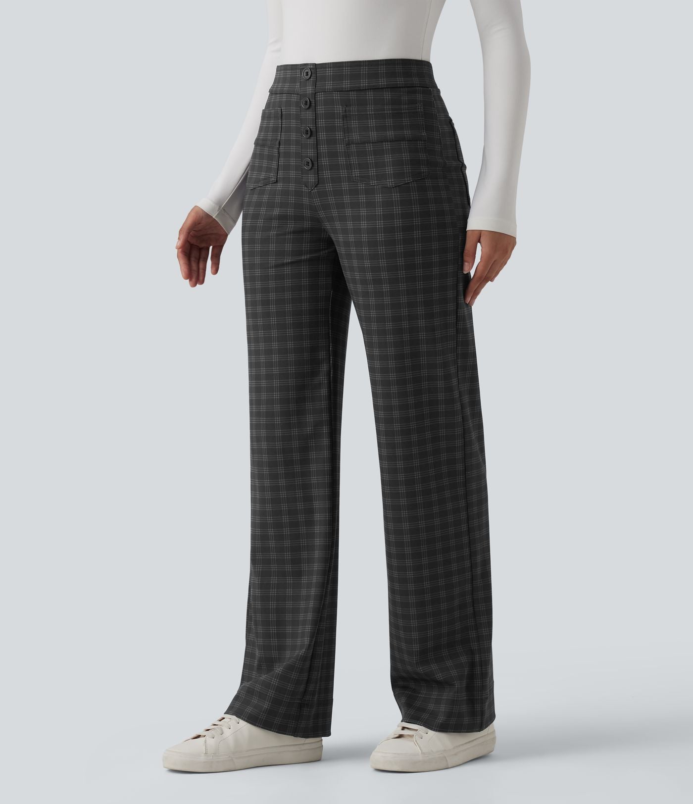 Pantalon tailleur Halara Flex™ à carreaux taille haute coupe droite avec poches