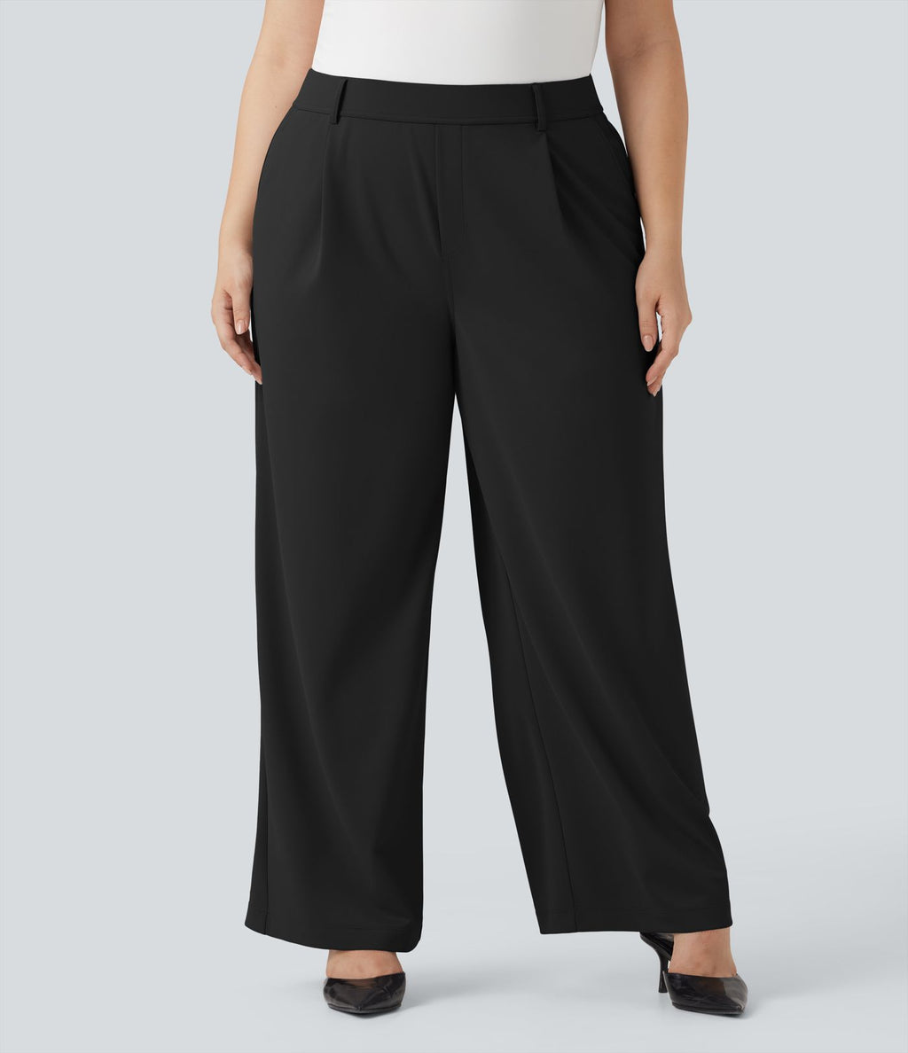 Pantalon tailleur grande taille Halara Flex™ crêpe taille haute jambe droite avec poches