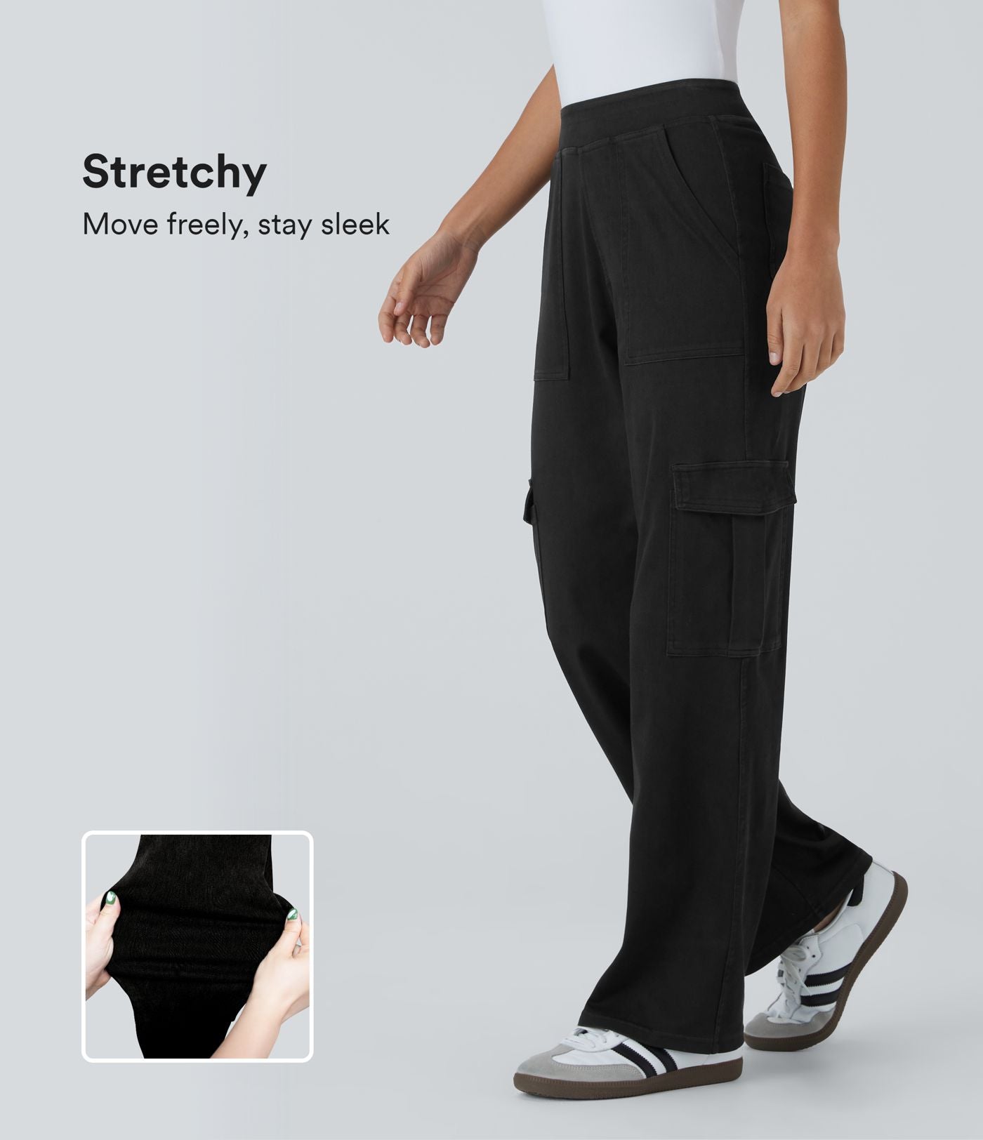 Halara Flex™ Taille Mi-Haute Multiples Poches Jambe Droite Jean Cargo Décontracté Extensible