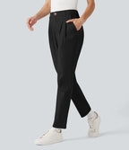Pantalon coton coupe ajustée taille haute avec poches