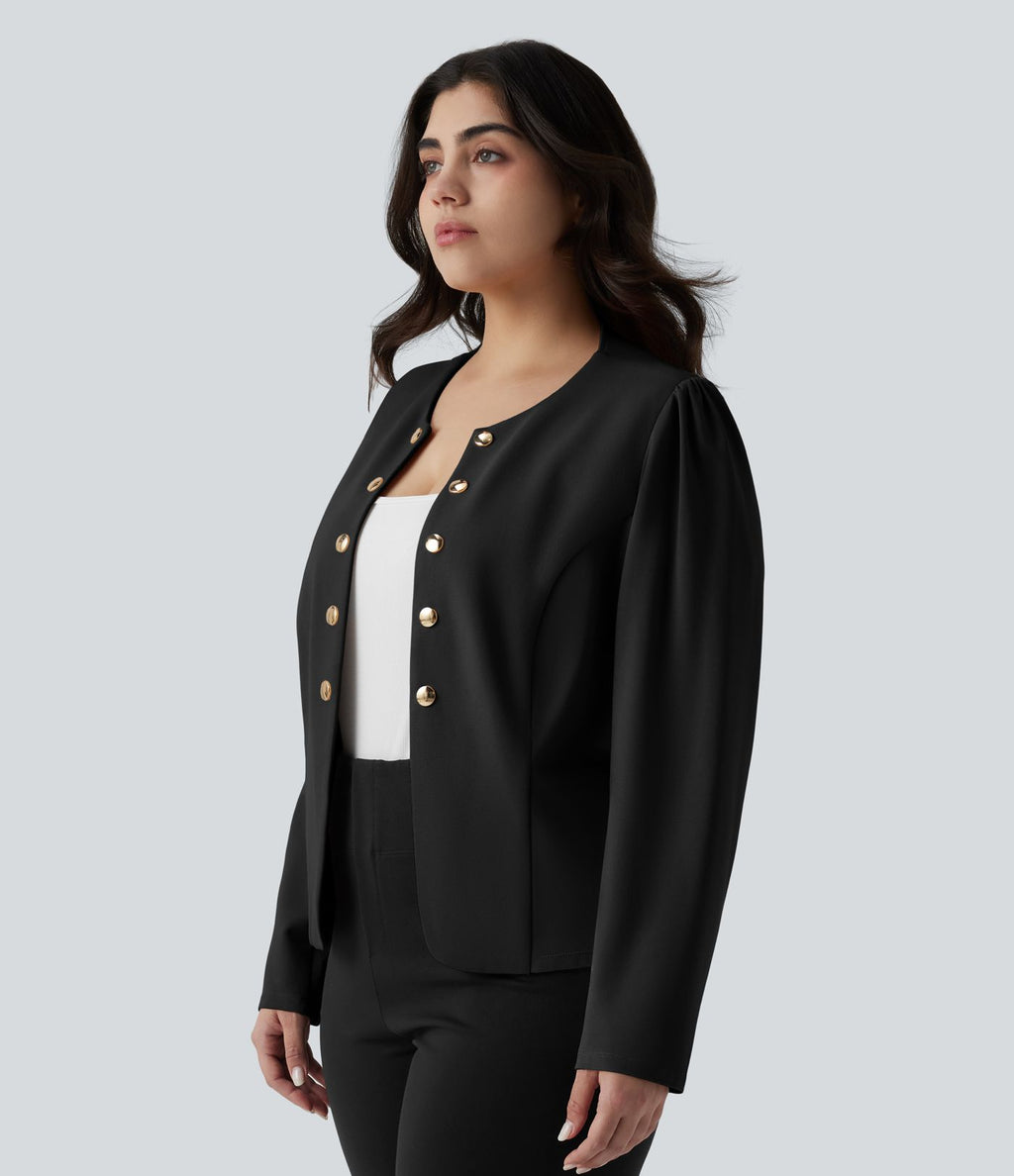 Blazer tailleur grande taille ajusté à col rond et manches longues