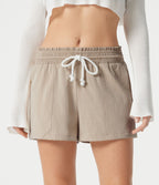 Short décontracté taille basse à cordon de serrage, aspect lin, avec poches