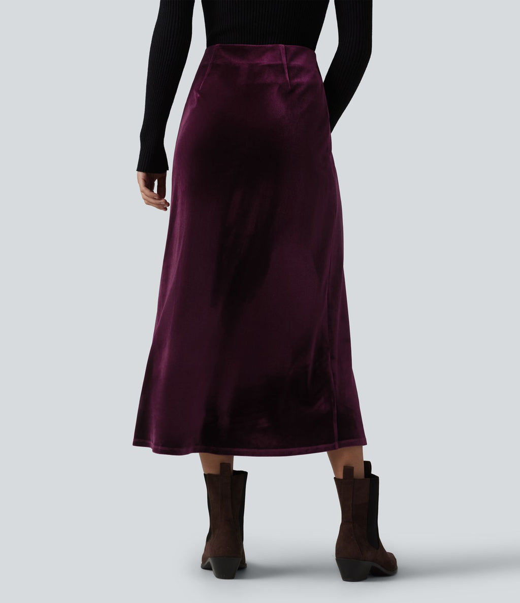 Jupe midi tailleur en velours taille haute