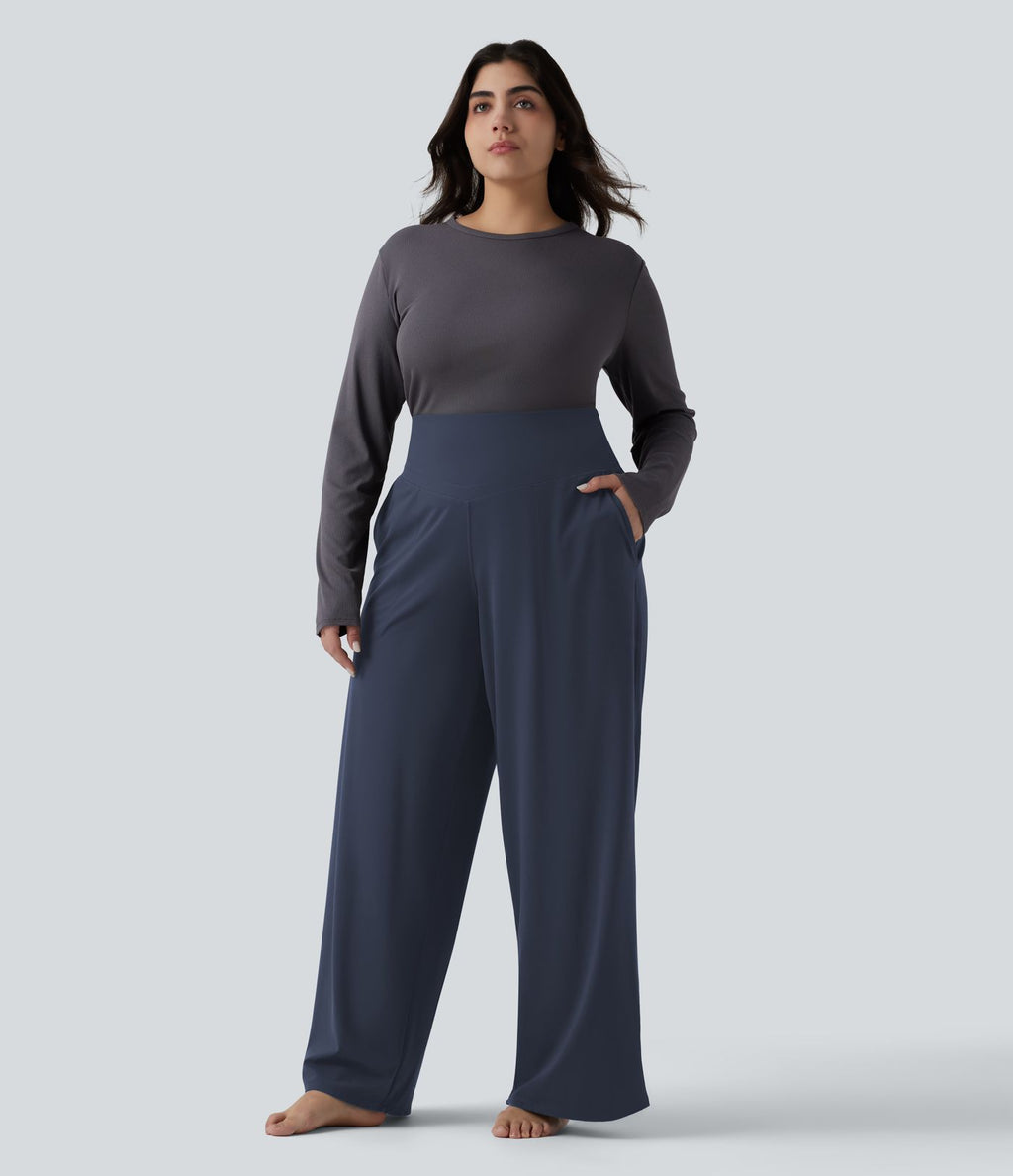 Pantalon de yoga grande taille jambes droites taille haute gainant Halara UltraSculpt™ avec poches