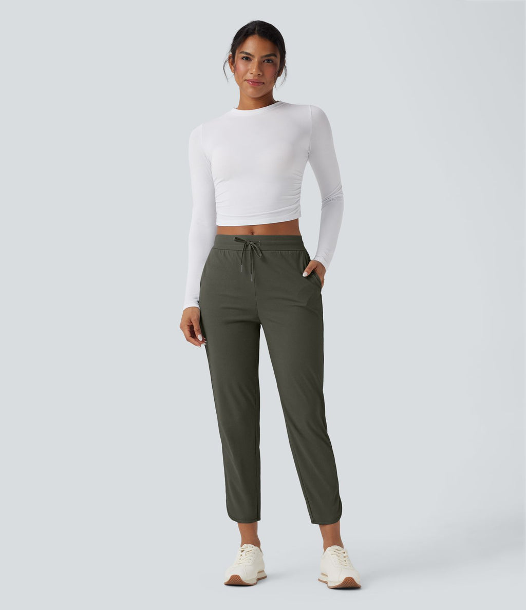 Pantalon de golf fuselé, taille mi-haute, cordon, ourlet courbé, séchage rapide, avec poches—UPF40+