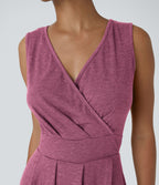 Robe Mi-Longue Plissée Décolleté Plongeant Sans Manches Haut Bas Ourlet Croisé
