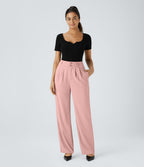 Pantalon de travail Halara Flex™ droit froncé avec poche zippée, taille haute