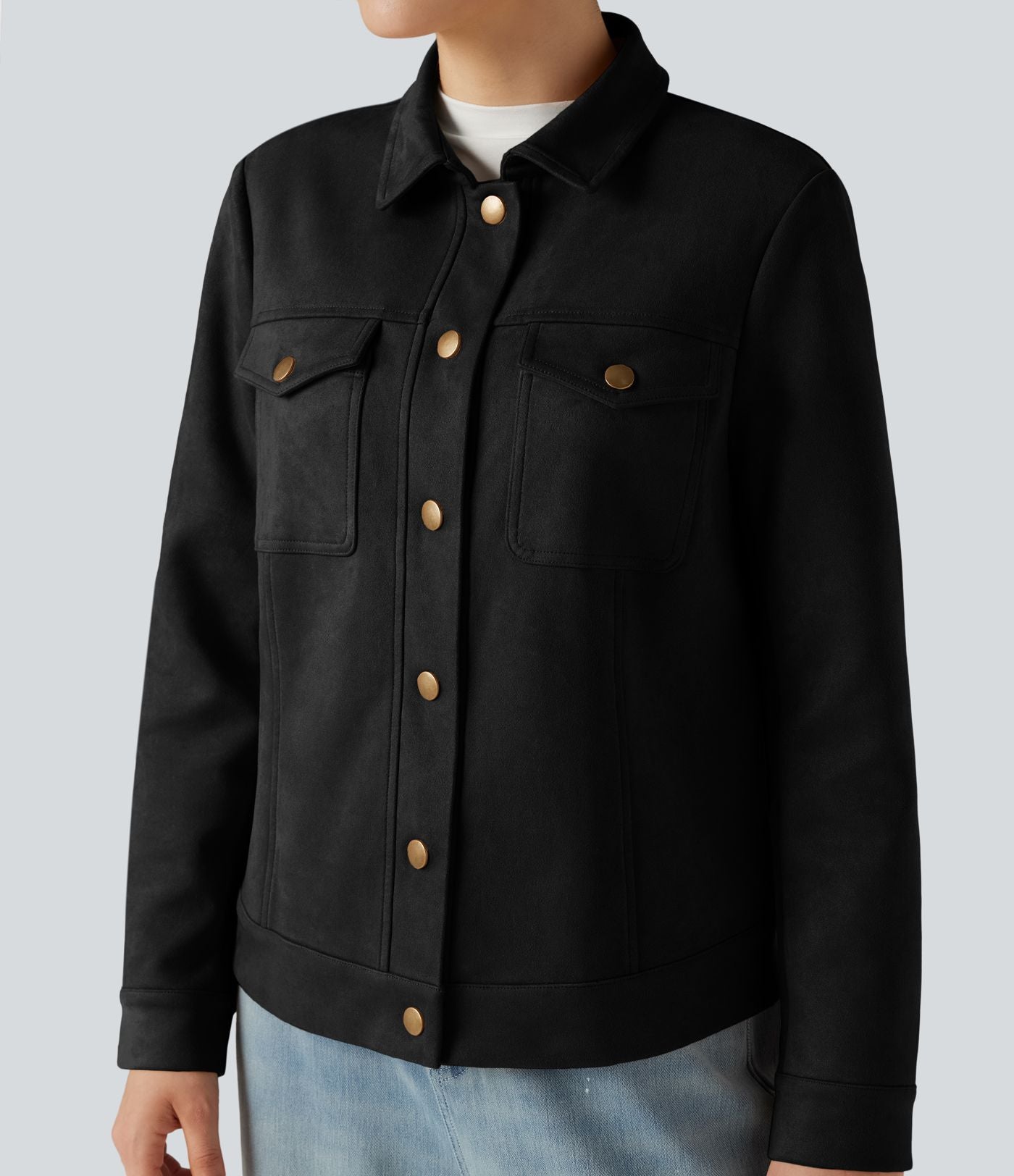 Veste décontractée effet daim à col et manches longues avec poches