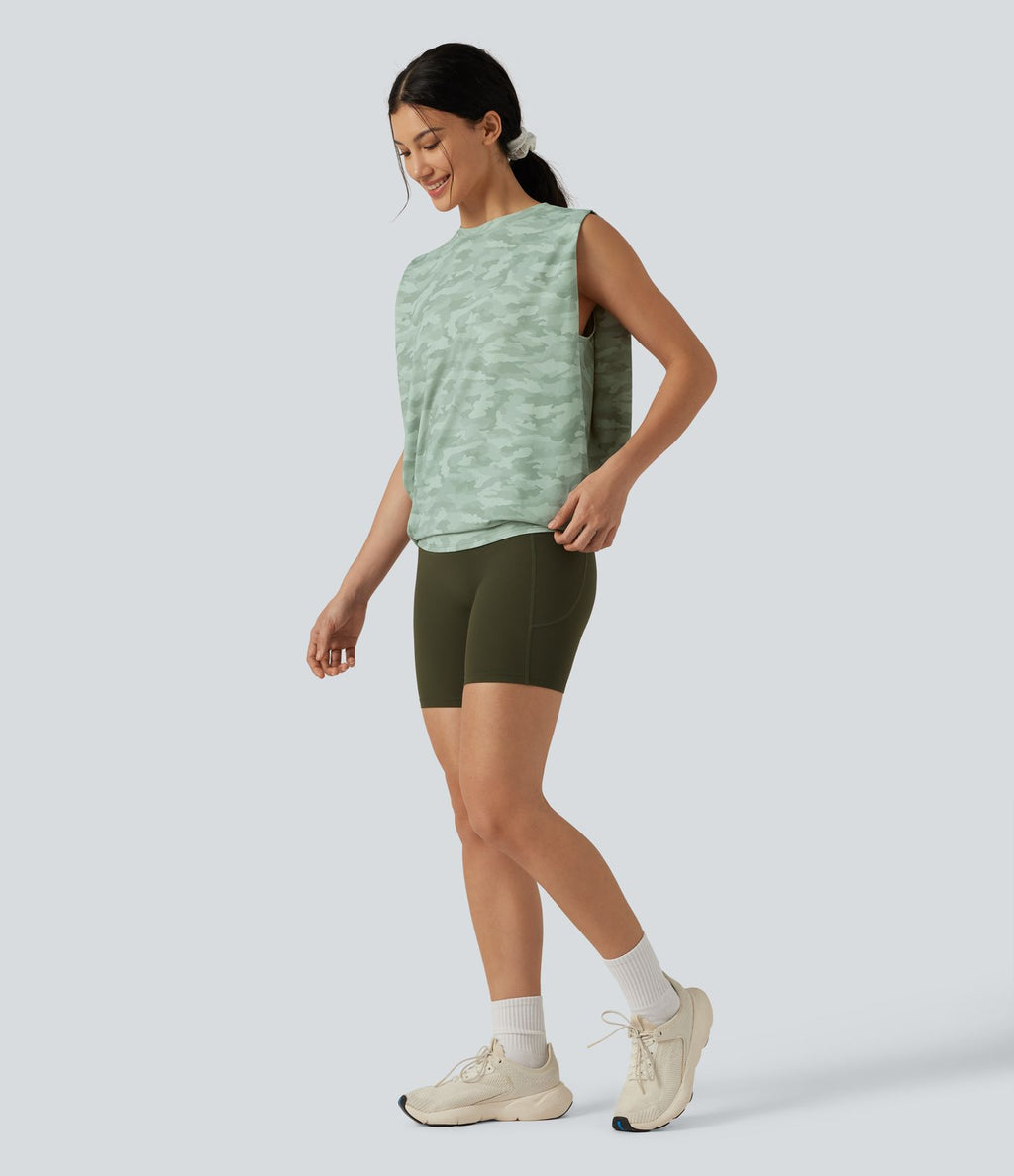 Débardeur de sport col rond à imprimé camouflage