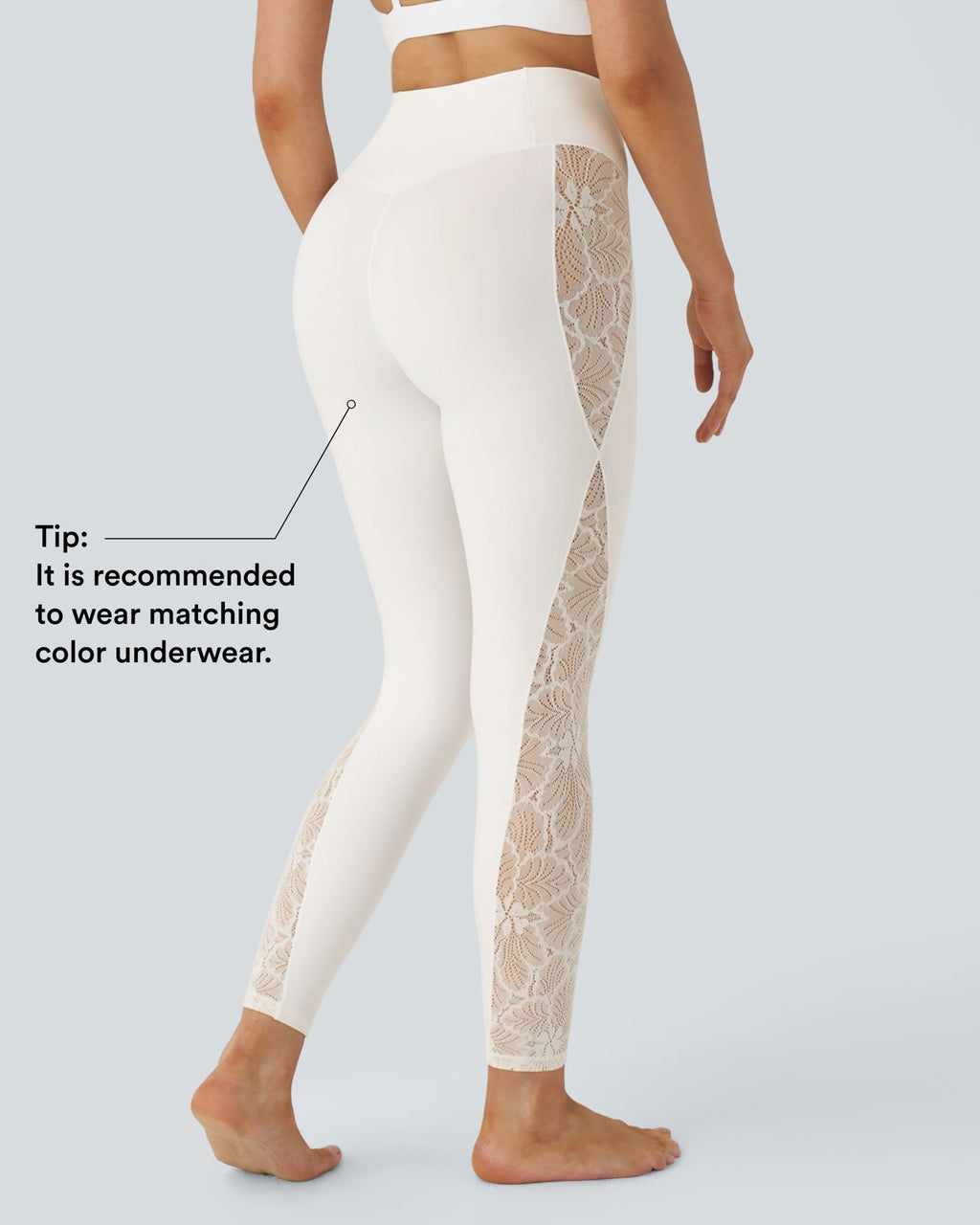 Softlyzero™ Legging Yoga 7/8 Taille Haute avec Poche au Dos Découpe Croisée et Dentelle Contrastante