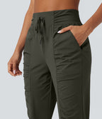 Jogging de danse fuselé froncé séchage rapide effet frais InstantCool taille haute avec cordon de serrage et poches, protection solaire UPF40+