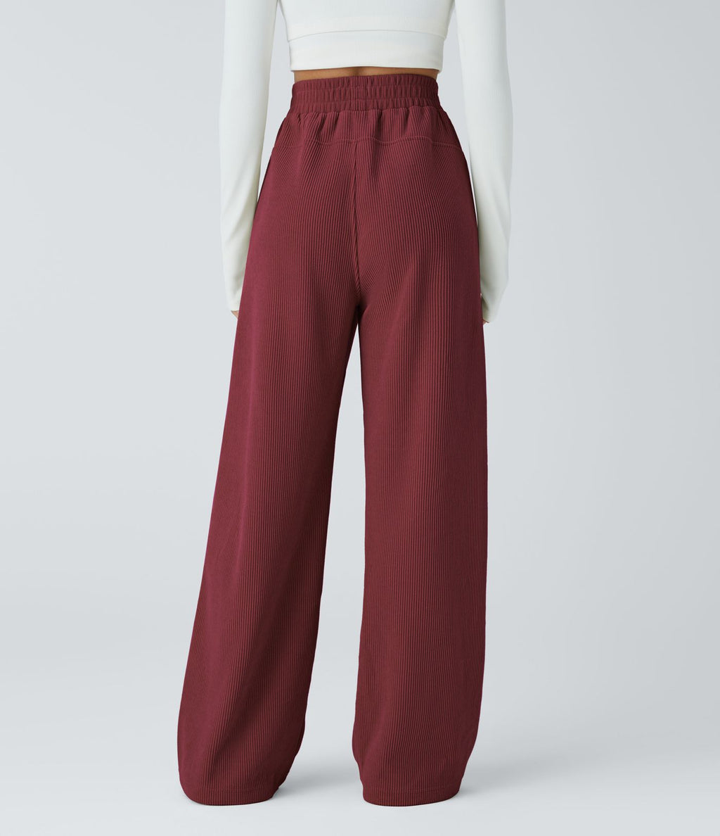 Pantalon velours côtelé de jogging décontracté à taille haute avec poches latérales