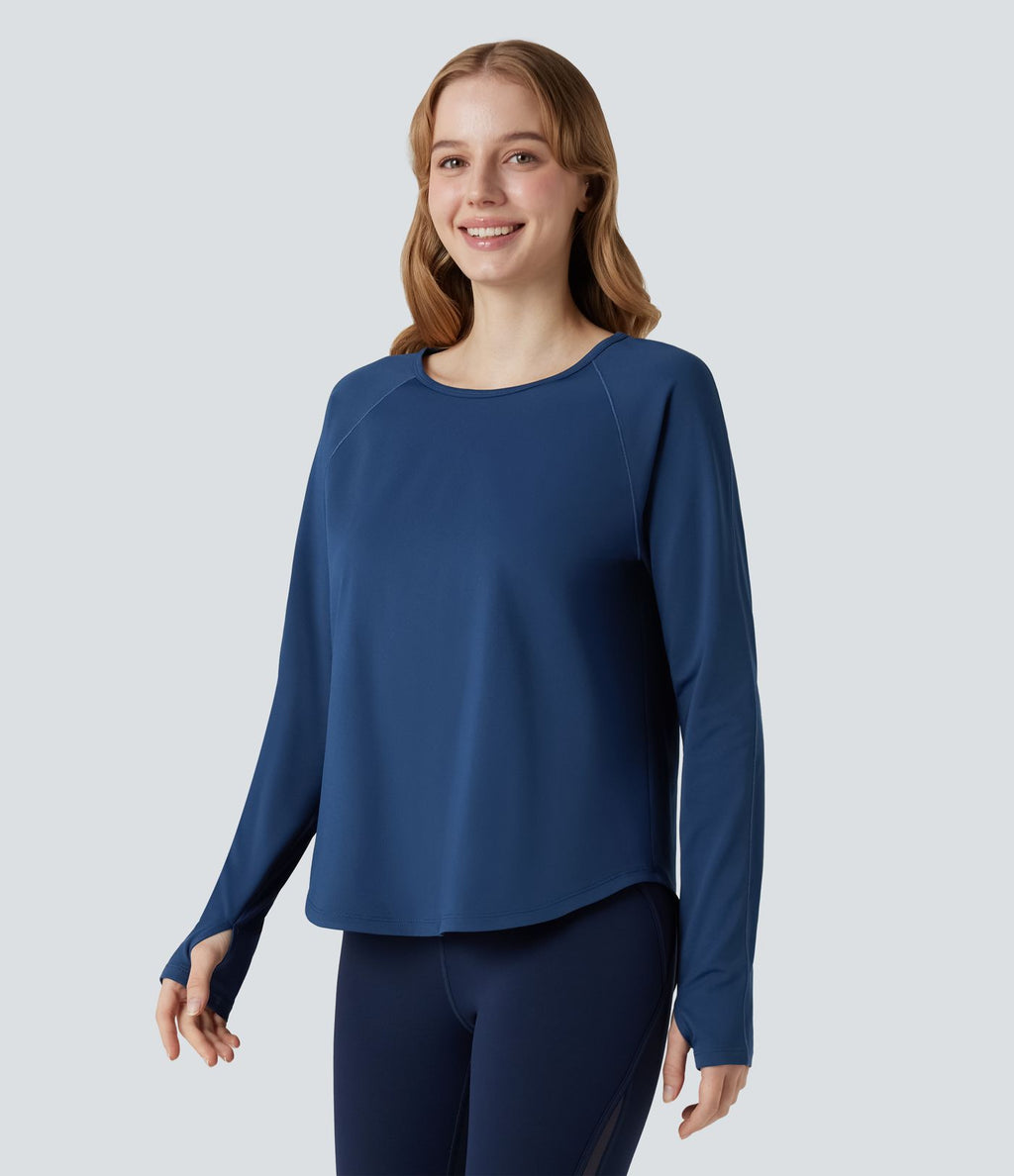Top de sport col rond mesh contrastant manches longues avec trous pouces