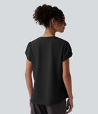 Blouse de travail col V manches pétales courtes