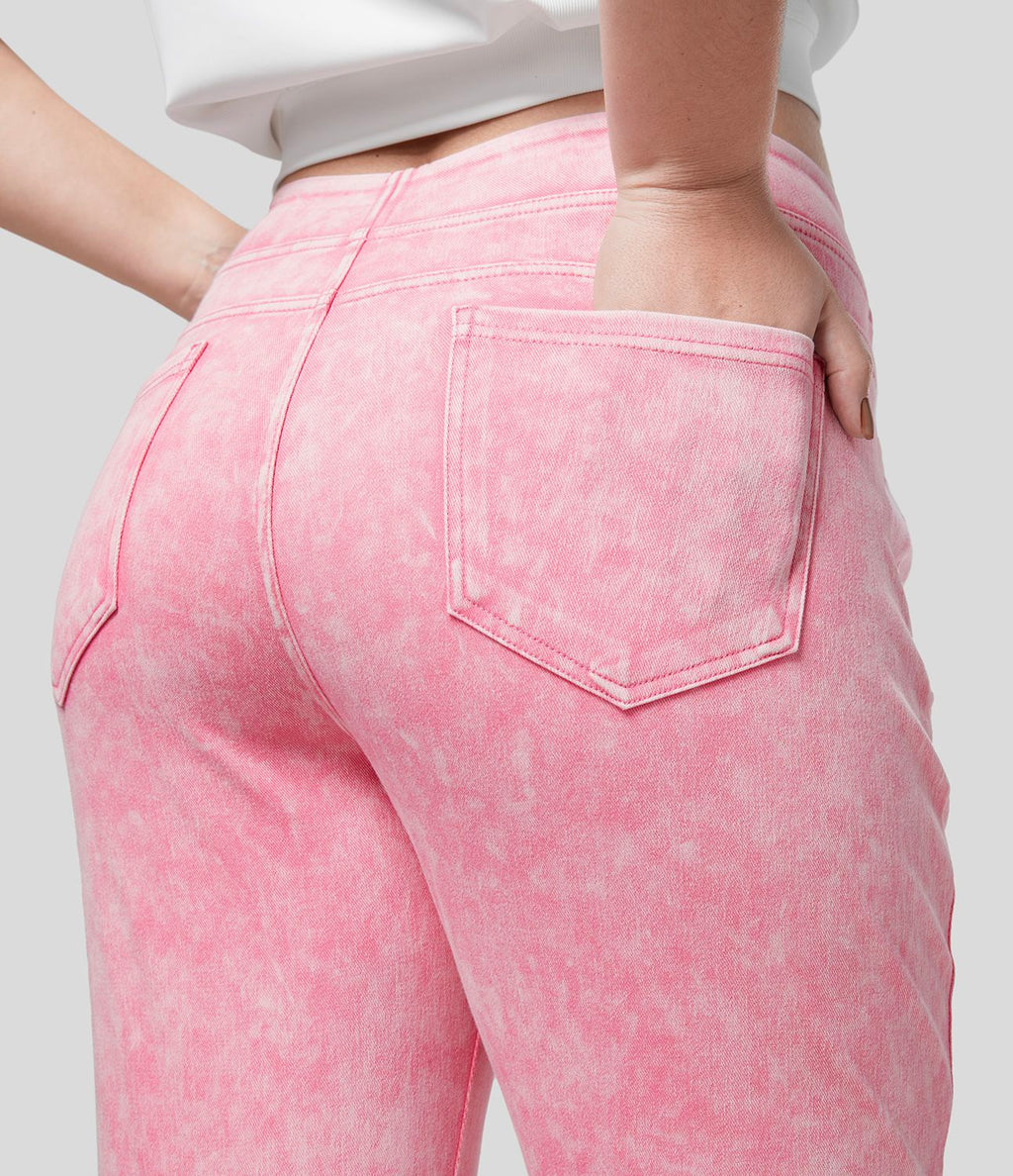 Halara Flex™ Legging Casual 7/8 Grande Taille en Denim Tricot Extensible Coloré à Taille Haute avec Poches Latérales Arrière