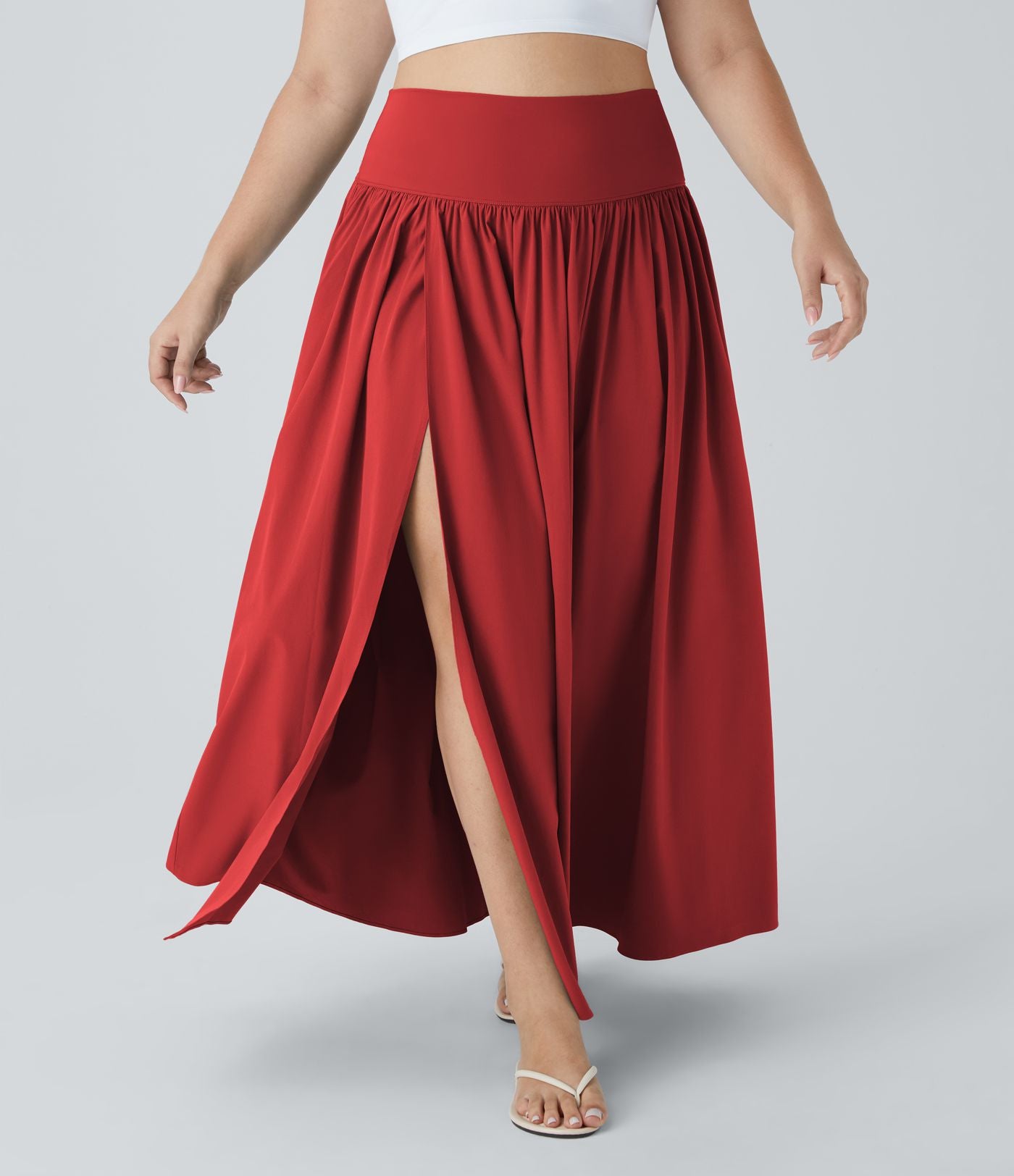 Breezeful™ Jupe Maxi Casual Grande Taille 2-en-1 à Taille Haute Plis et Fente à Séchage Rapide et Fluide