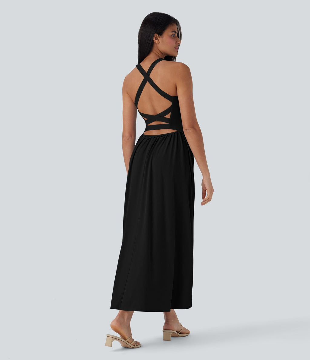 Robe longue décontractée Breezeful™ avec dos nu, bretelles croisées, séchage rapide et poches latérales