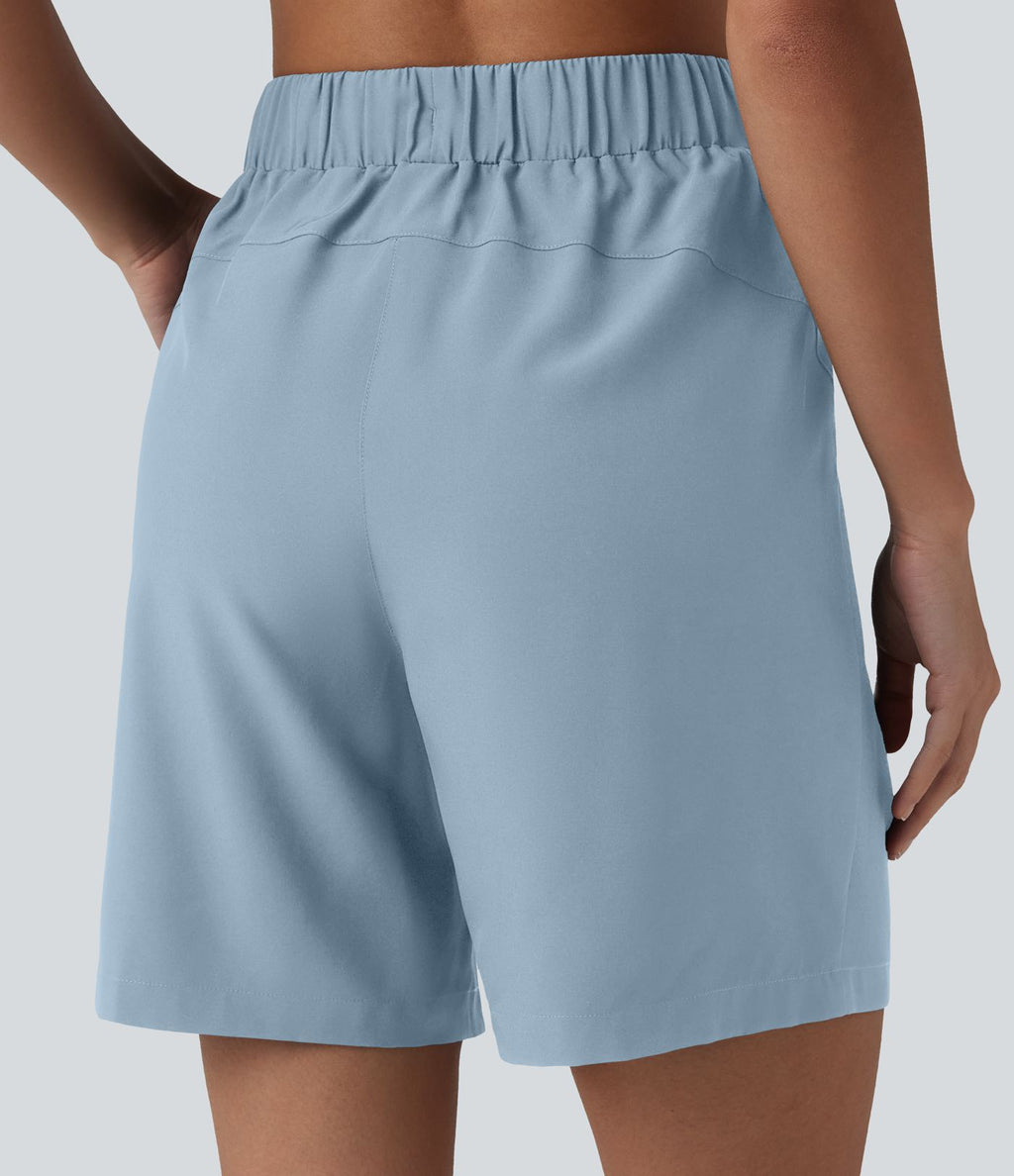 Short de yoga plissé taille haute avec ceinture élastique, cordon de serrage et poches 17,5 cm