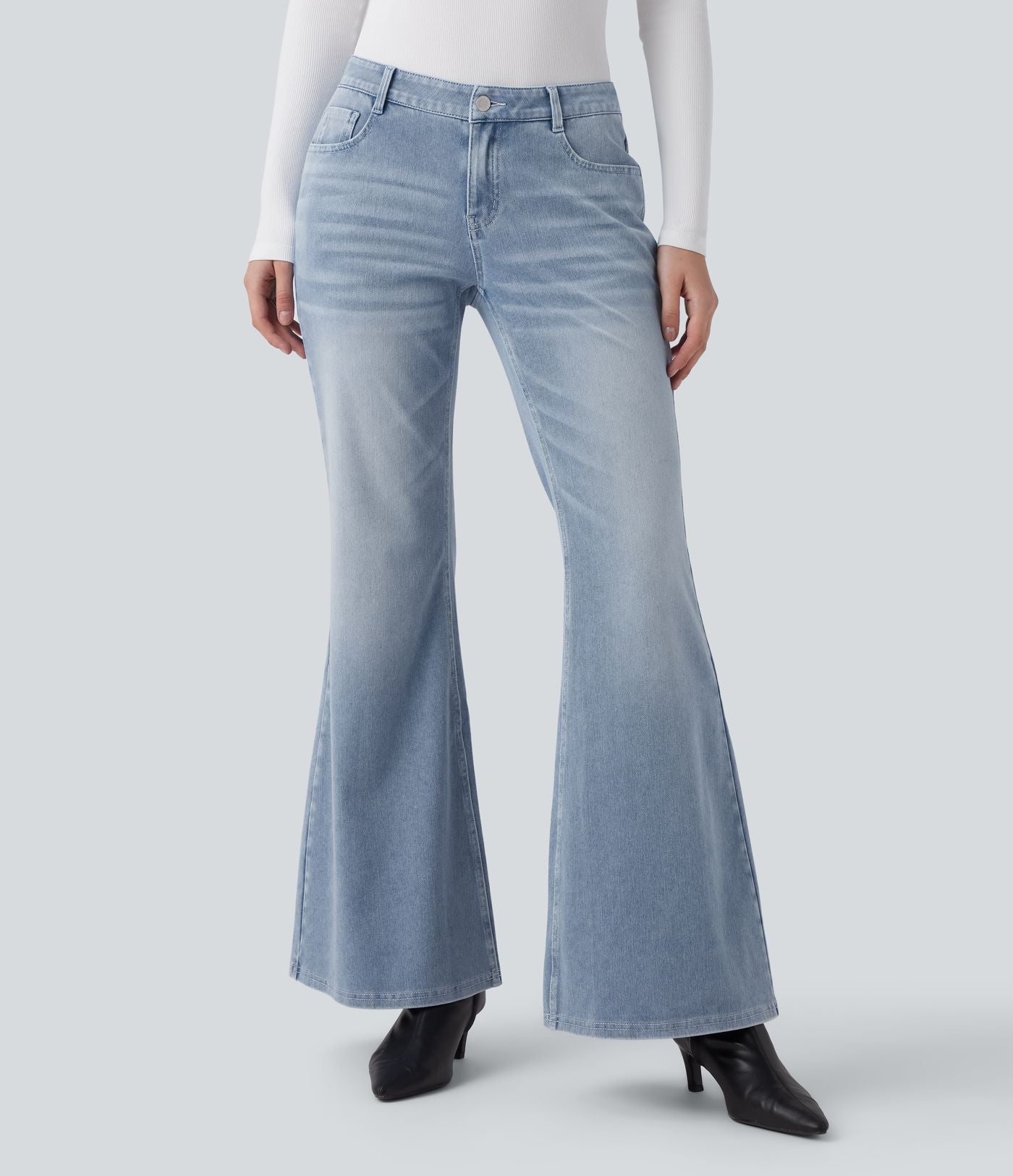 Halara Flex™ Jean évasé décontracté délavé taille basse avec poches