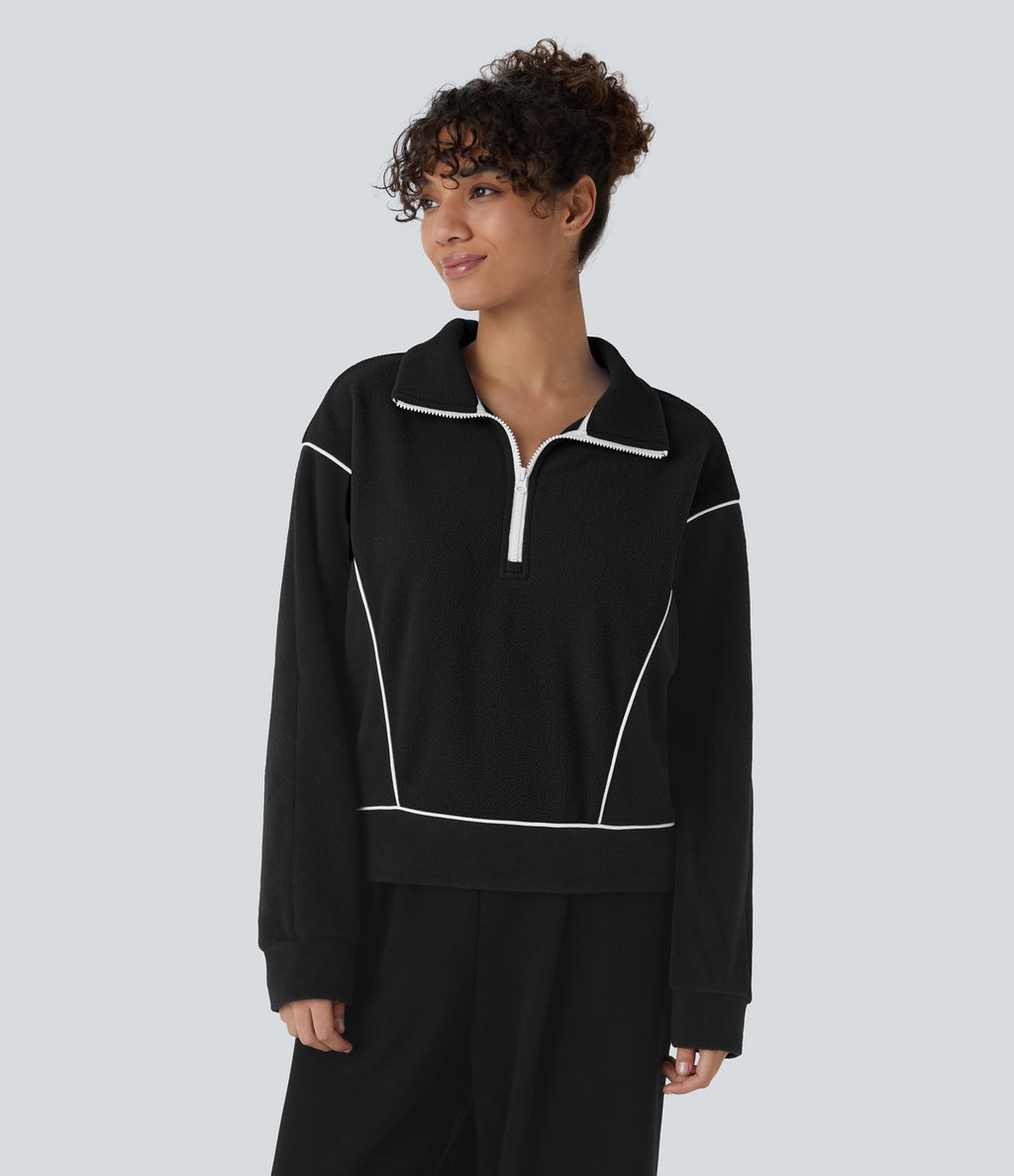 Sweat bicolore en polaire col montant avec demi-zip et manches longues