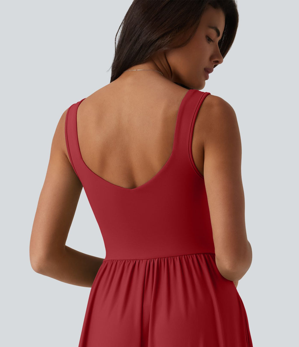 Robe longue fluide sans manches avec brassière intégrée (Bonnets E-G) et poches