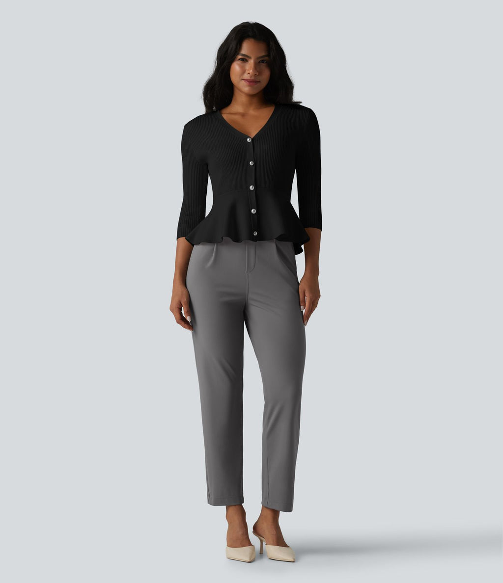Gilet péplum à col en V et manches 3/4