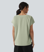 Blouse esprit bureau oversize défroissage facile, col V et manches courtes