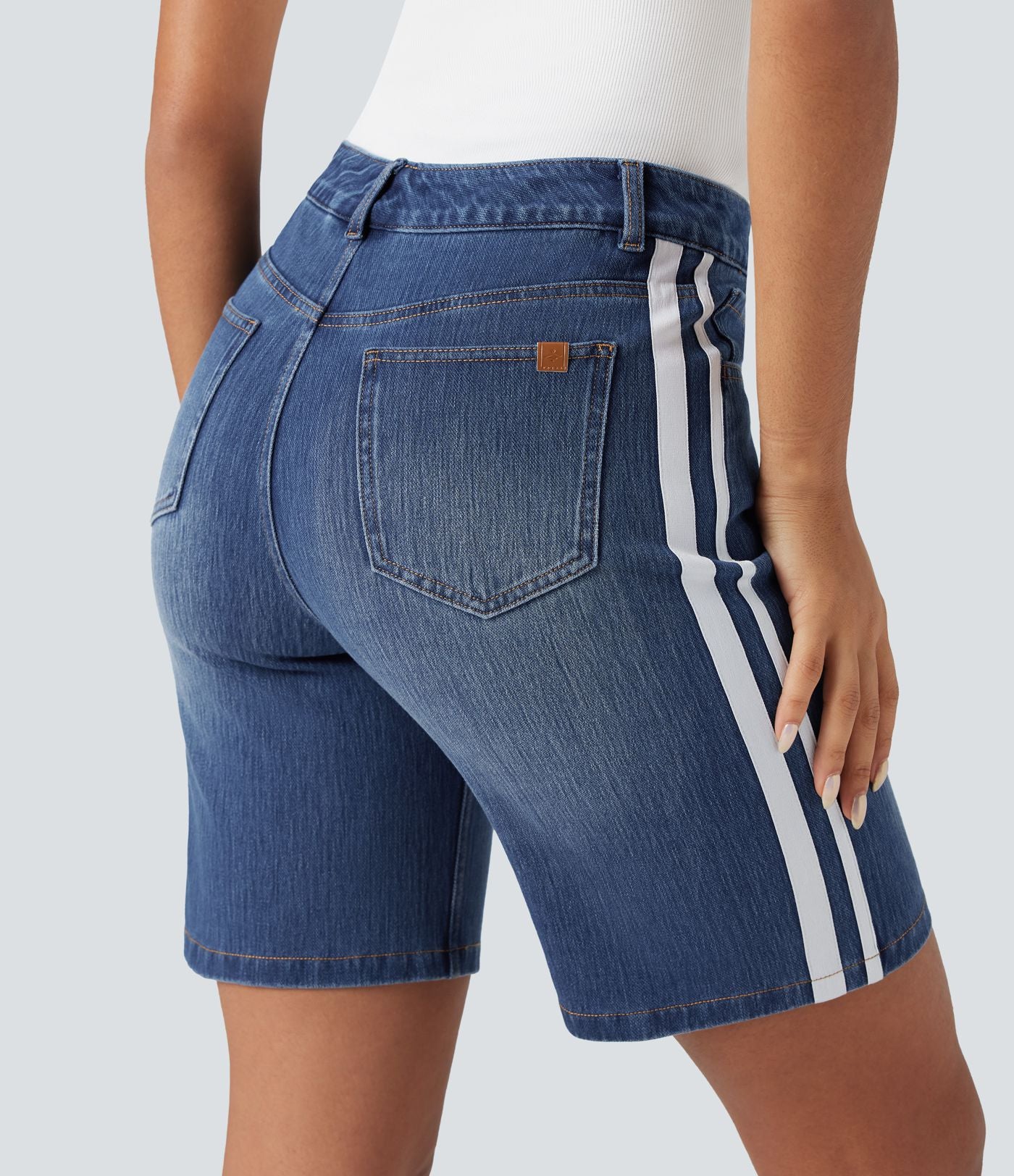 Short denim rayé Halara Flex™ taille haute avec poches