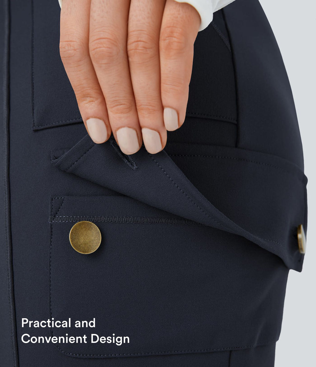 Pantalon cargo ajusté uni taille haute DayStretch avec poches zippées