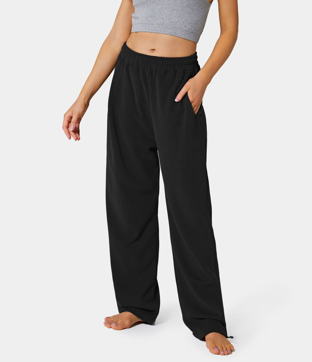 Sweatpants en Coton à Jambes Évasées avec Taille Élastique Intérieure Cordon de Serrage et Poche Latérale
