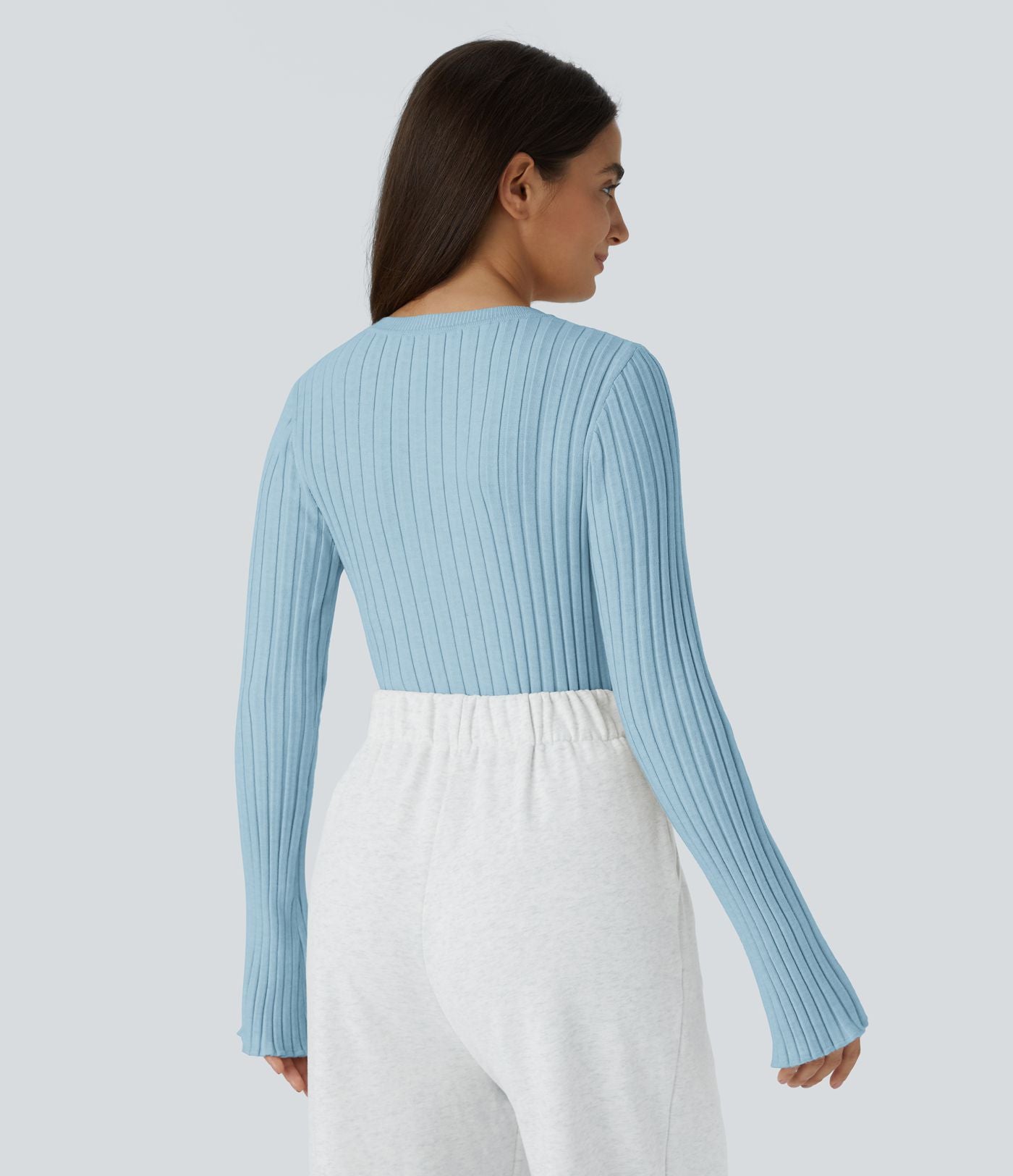 Pull Décontracté à Col Rond, Manches Longues et Volants
