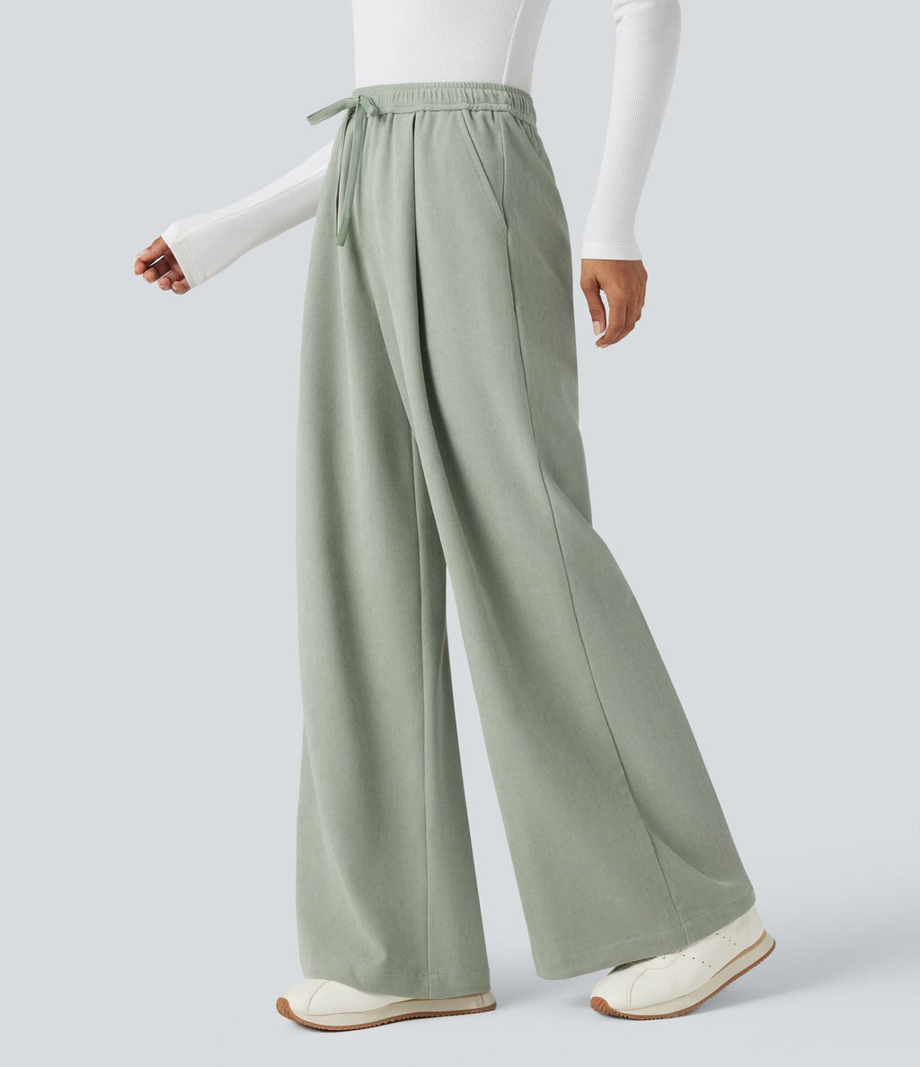 Pantalon large taille haute avec cordon de serrage et poches