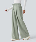 Pantalon large taille haute avec cordon de serrage et poches