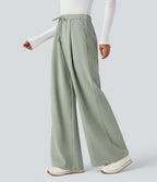 Pantalon large taille haute avec cordon de serrage et poches