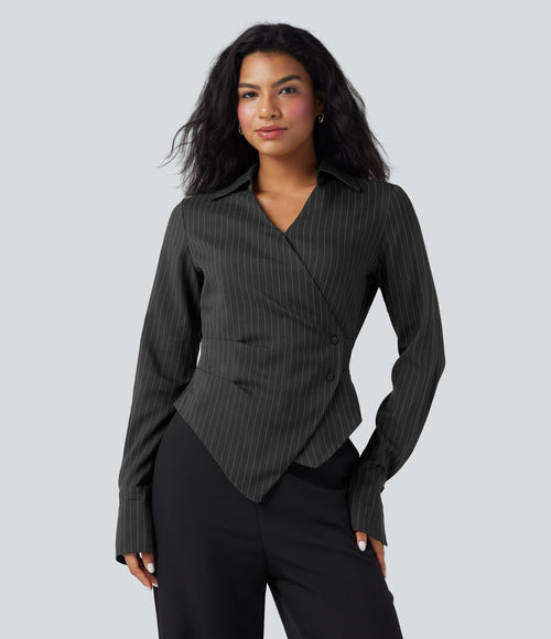 Chemise tailleur portefeuille laçage rayures manches longues