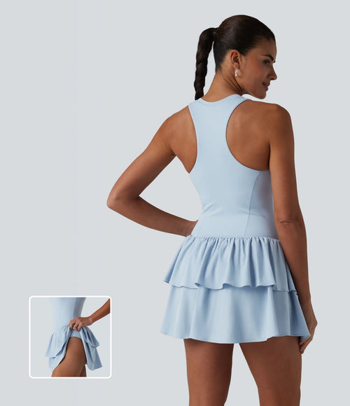 Breezeful™ Robe casual 2 en 1 sans manches dos nageur à séchage rapide, ourlet à volants étagés avec soutien-gorge intégré