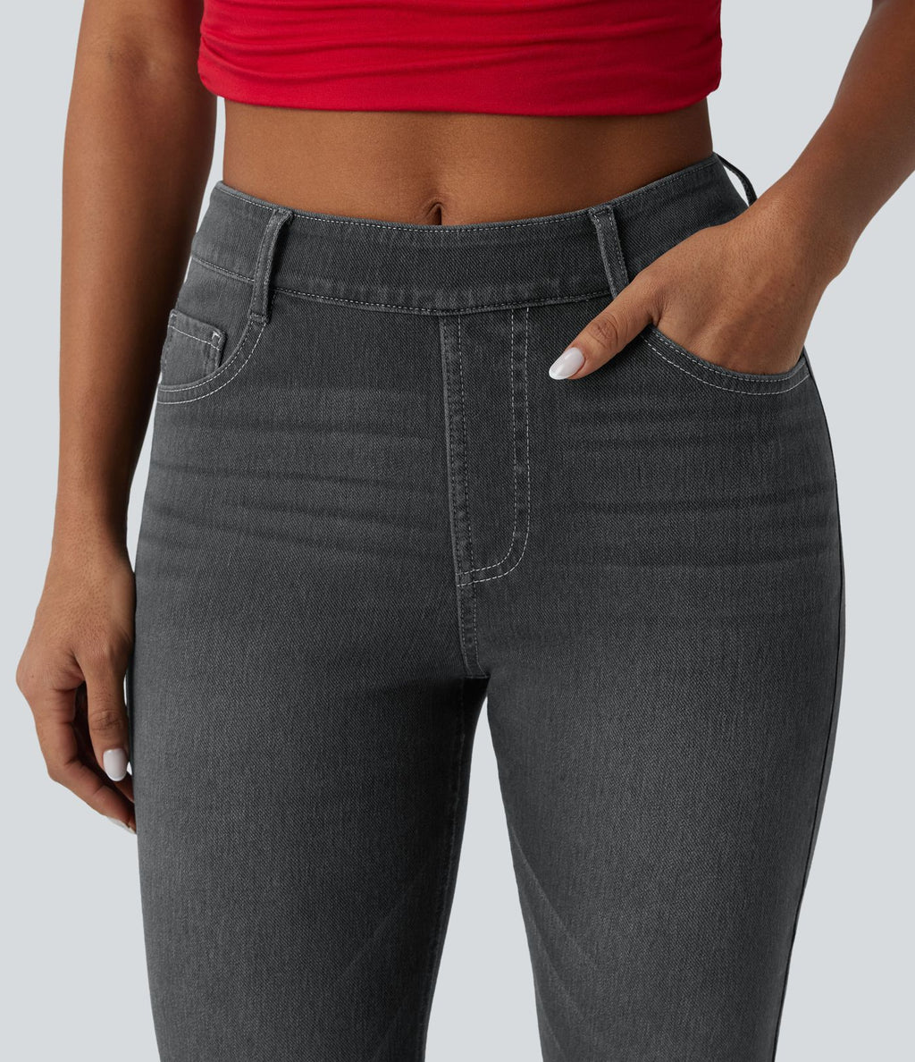 Halara Flex™ Jeans bootcut Casual Taille Haute Multiples Poches Lavés Élastiques et Tricotés Coupe